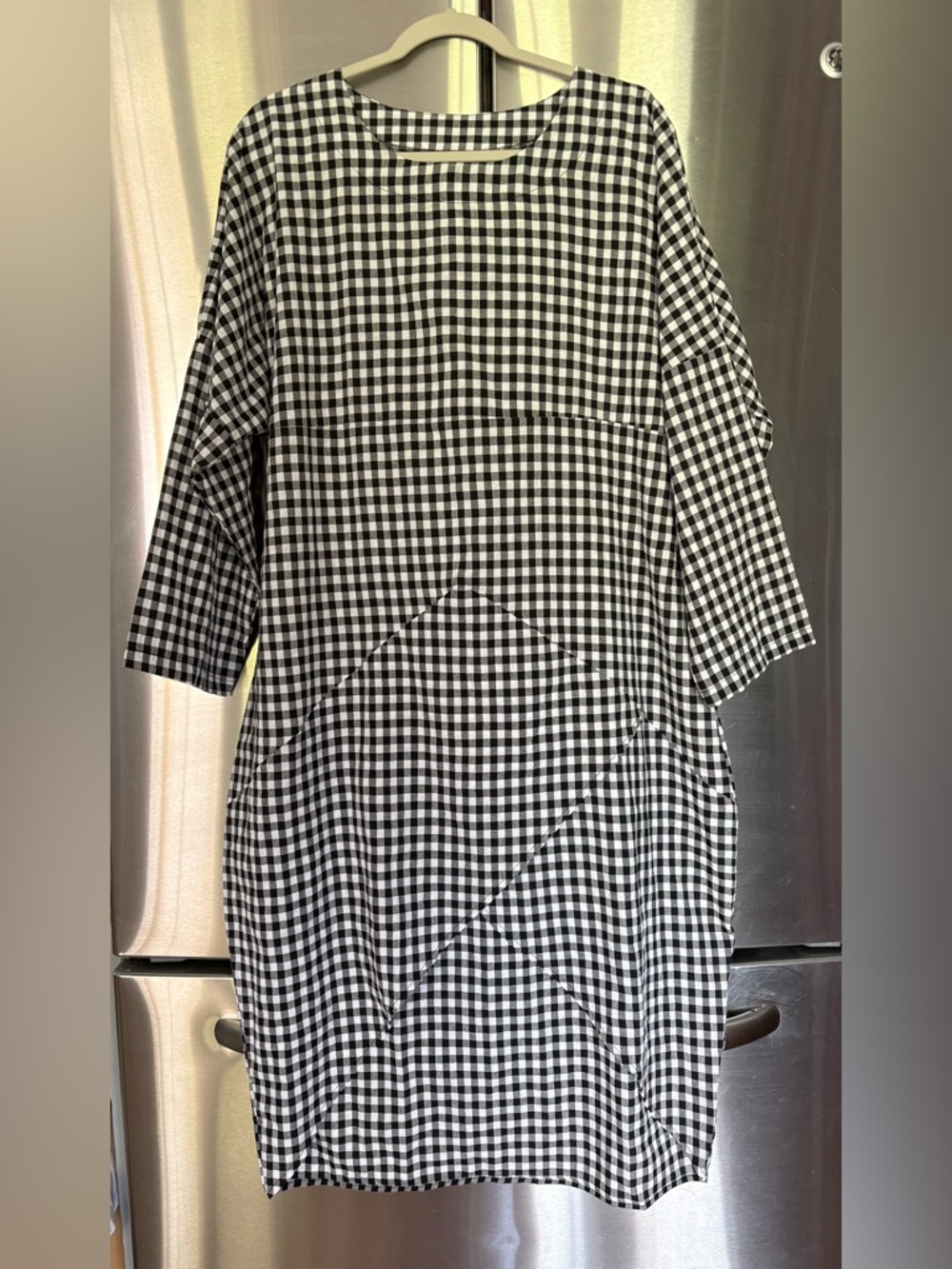 Black & White Gingham Shift High Low Dress